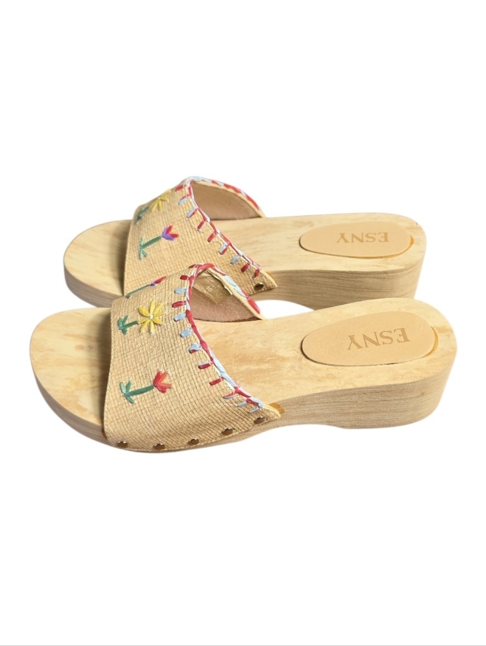 ESNY Size 10 Lightweight Platform Slides 2” Faux Wood Embroidered